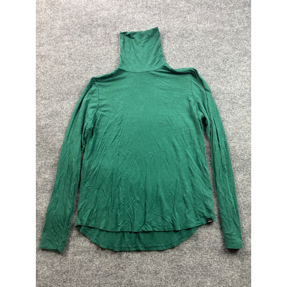 Prana Turtleneck Top Women Size M Green Tencel Modal Long Sleeve High Low Hem